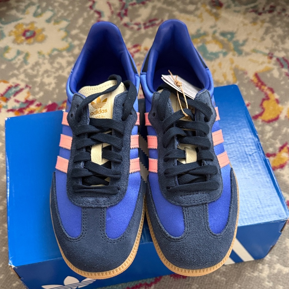 ADIDAS SAMBA OG Blue Night Indigo Satin & Pink Retro Sneakers